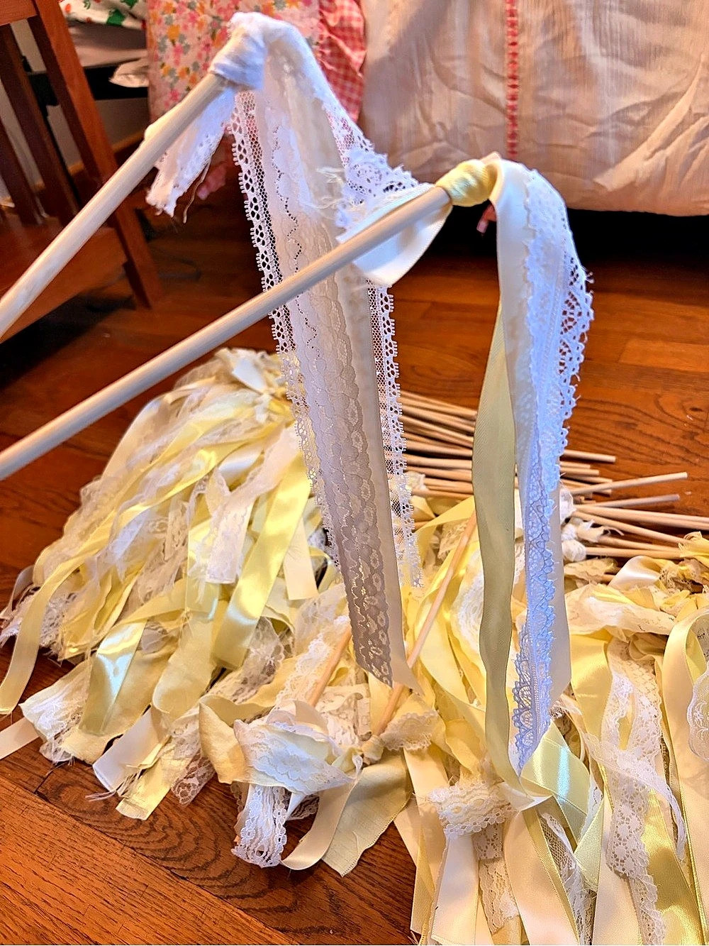 75 Cream & Yellow Ribbon Wand Decorations